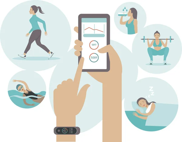 Smartwatch Bande Fitness Tracker Concept Illustration Vectorielle Style Plat — Image vectorielle