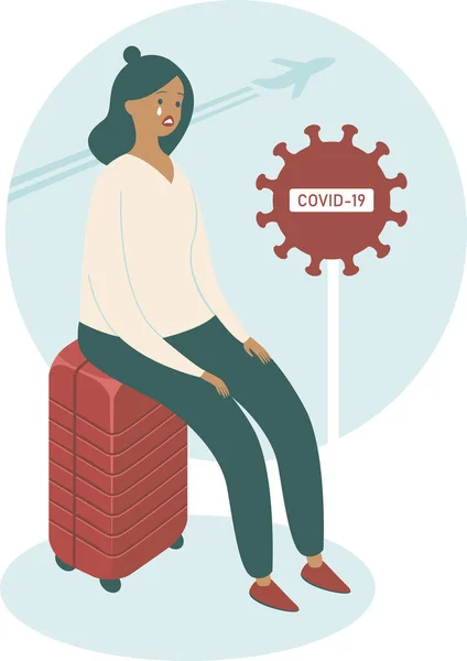Covid 2019 Ncov 컨셉트 코로나 바이러스가 발병하는 국경을 했습니다 여성이었죠 — 스톡 벡터