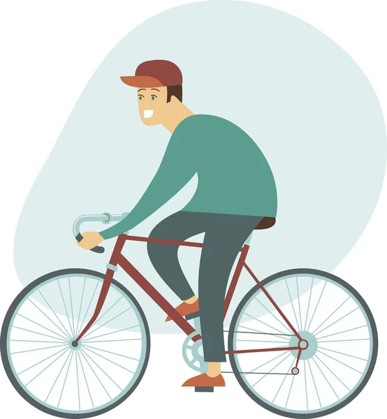 Radfahrer Junger Mann Mit Fahrrad Flaches Vektorcharakterdesign Seitenansicht — Stockvektor