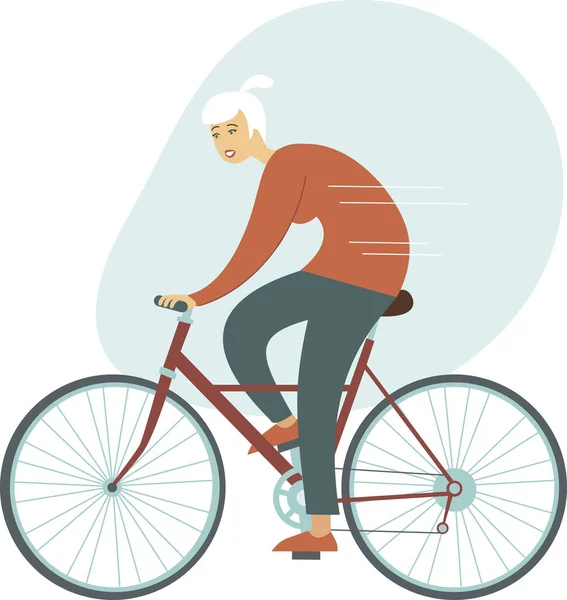 Ciclista Mujer Joven Montando Bicicleta Diseño Carácter Vectorial Plano Vista — Archivo Imágenes Vectoriales