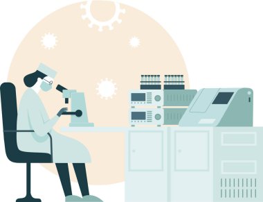 Aşı geliştirme araştırması yapan kadın doktor. İnsanları dünya çapında yeni koronavirüs virüsü salgınından koruyor. Salgın için düz vektör kavramı