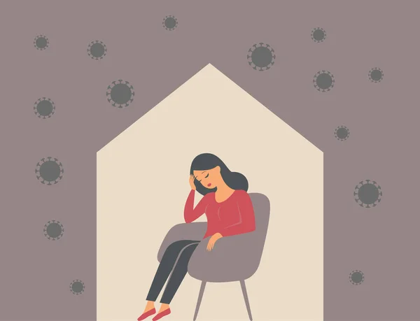 Impacto Psicológico Bloqueio Quarentena Coronavírus Mulher Sentada Sozinha Dentro Sua —  Vetores de Stock