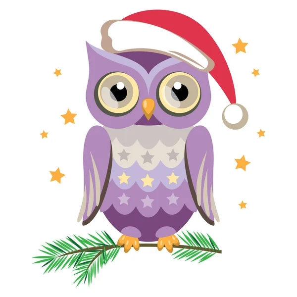 Cute owl in Santa hat. Vector illustration — Stock Vector