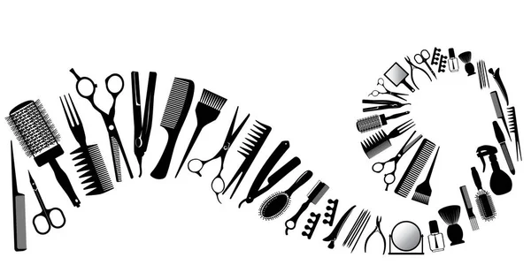 Onde de silhouettes d'outils pour le coiffeur — Image vectorielle