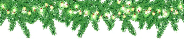 Bordure du sapin de Noël avec guirlande — Image vectorielle