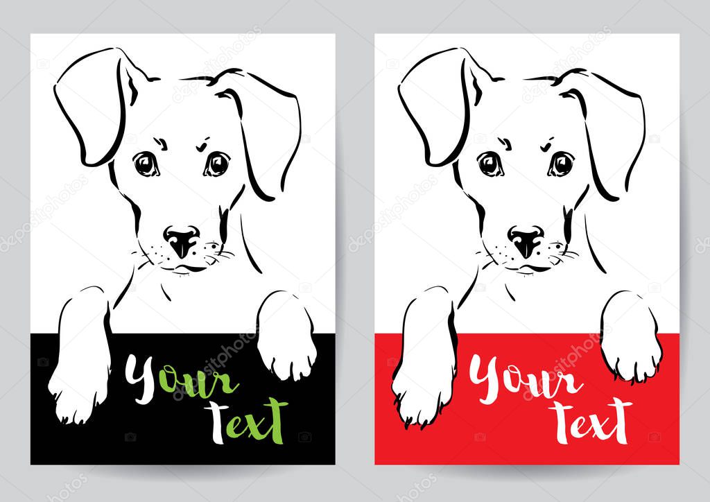 Muzzle and paws of a dog with banner - a vector illustration