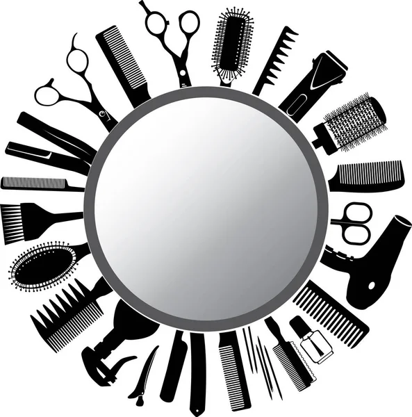 Ferramentas do cabeleireiro e espelho — Vetor de Stock