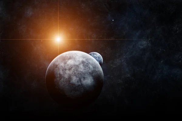 Planeta con Luna y Estrella en el fondo — Foto de Stock