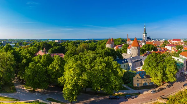 Panoráma nyári napon, Észtország Tallinn Óvárosi utca-és városrészlet — Stock Fotó