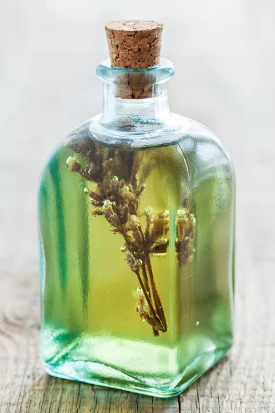 Garrafas de óleo essencial de ervas ou infusão . — Fotografia de Stock