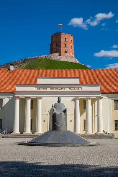 Fassade des neuen Arsenals und des litauischen Nationalmuseums, im Hintergrund der Gediminas-Turm. Vilnius, Litauen. — Stockfoto