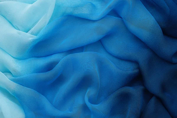 Azul Drapeado Tecido Seda Cachecol Ondas Seda Fundo — Fotografia de Stock