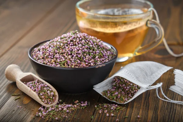 Bol Bruyère Sèche Saine Sachet Thé Aux Fleurs Erica Tasse — Photo