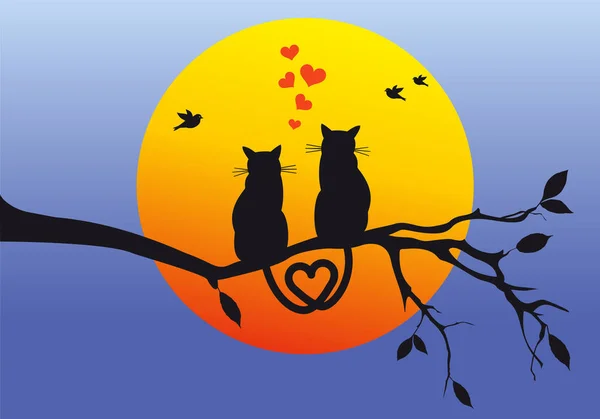 Gatos en rama de árbol, vector — Vector de stock