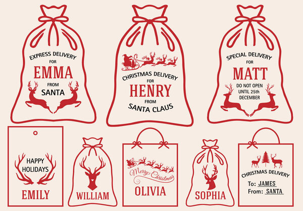 Christmas bags and tags, vector set