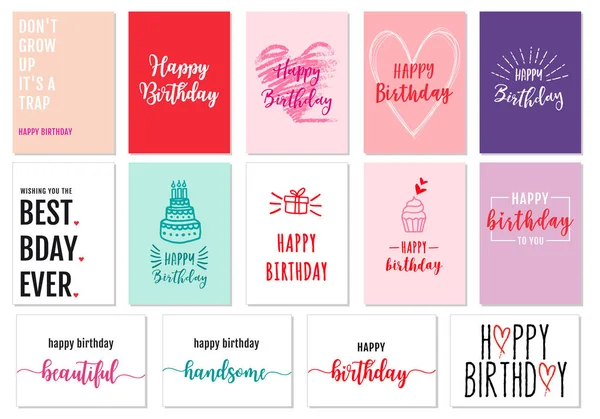 Tarjetas de cumpleaños, conjunto de vectores — Vector de stock