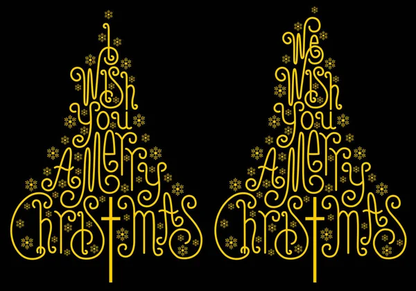Χρυσά χριστουγεννιάτικα δέντρα, χρυσά γράμματα, φορέας — Διανυσματικό Αρχείο