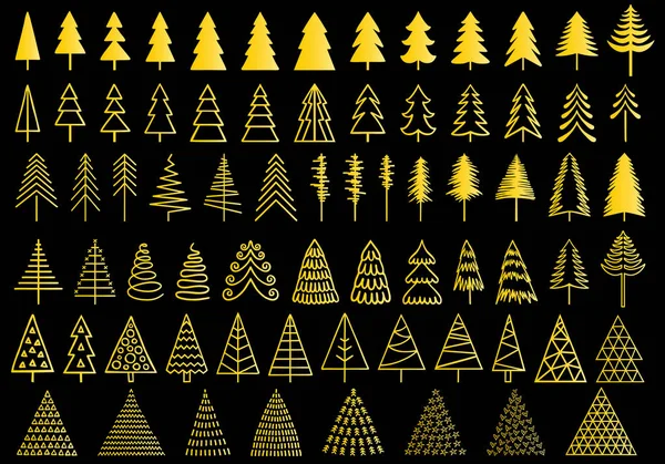 72 árboles de Navidad de oro, conjunto de vectores — Vector de stock