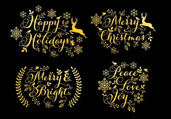 贺卡、病媒套装的黄金圣诞饰物 — 图库矢量图片