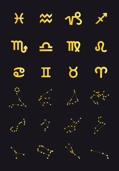 Oro signos del zodíaco vector conjunto — Archivo Imágenes Vectoriales