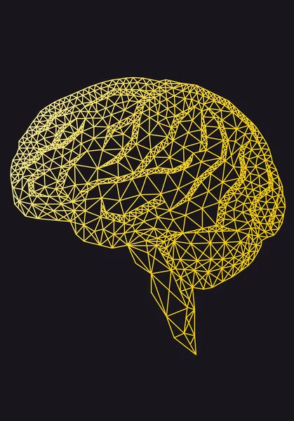 Cerveau humain en or avec motif géométrique, vecteur — Image vectorielle