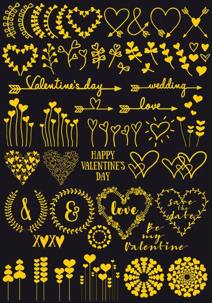 Gold heart flowers, vector hand drawings — Stock Vector