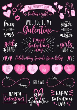 Sevgililer Günü, Galentines Günü kadın partisi, vektör seti