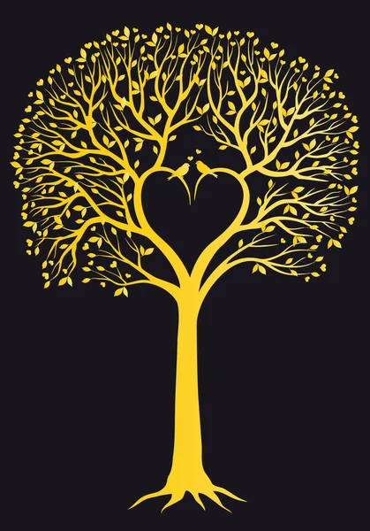 Gold heart shaped wedding tree, vector illustration 로열티 프리 스톡 일러스트레이션