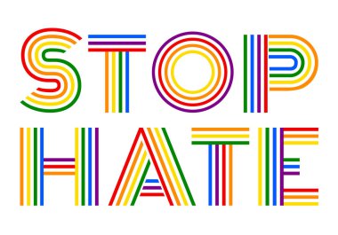 Nefreti durdurun, renkli gökkuşağı vektör harfleri, lgbt posteri, sanat baskısı