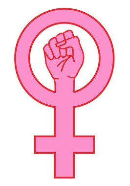Savaşan elle pembe kadın işareti, vektör illüstrasyonu