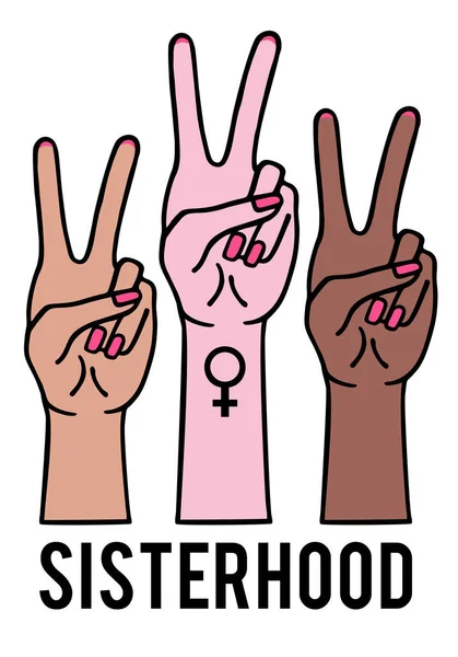 Female Hands Peace Sign Feminist Concept Diversity Ethnicity Vector Illustration lizenzfreie Stockvektoren