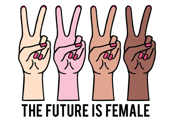 Feministyczne Kobiece Dłonie Znakiem Pokoju Siła Dziewczyny Ilustracja Wektora — Wektor stockowy