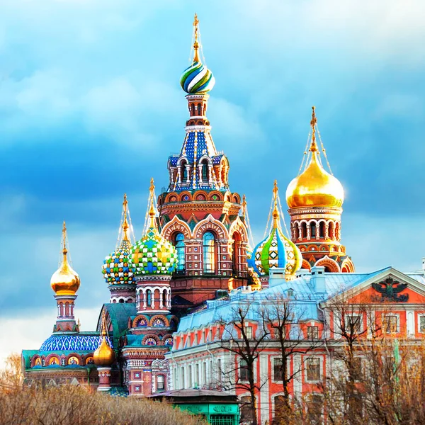 A big view of cupolas of Savior on blood in the city, Saint-Pete — Stock Photo, Image