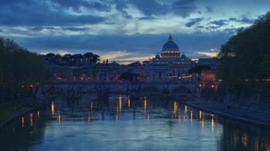 Aziz Peter Bazilikası, Vatikan Roma, Tiber Nehri, Gündüzden Geceye Zaman