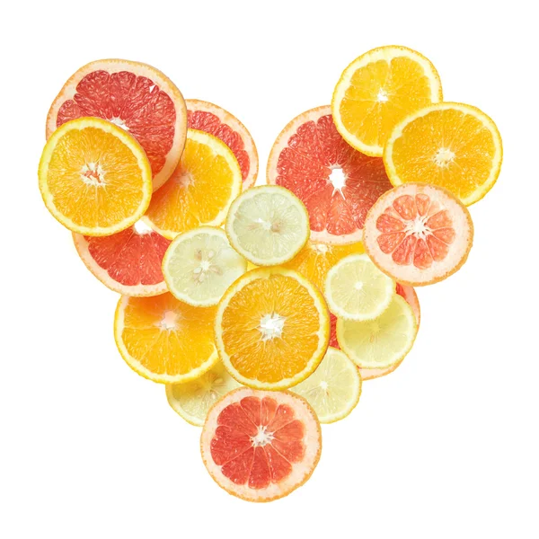 Srdce z plátky citrusových plodů — Stock fotografie