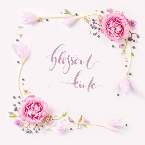 Verse roze rozen framerand geïsoleerd — Stockfoto