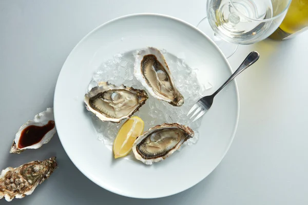 Zeevruchten. Heerlijke oester met citroen — Stockfoto