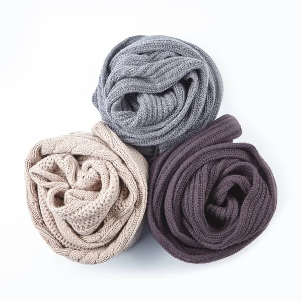 Three twisted female scarf isolated on white — Stock Photo, Image