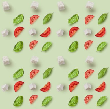 Mozzarella peyniri, domates ve fesleğen desen