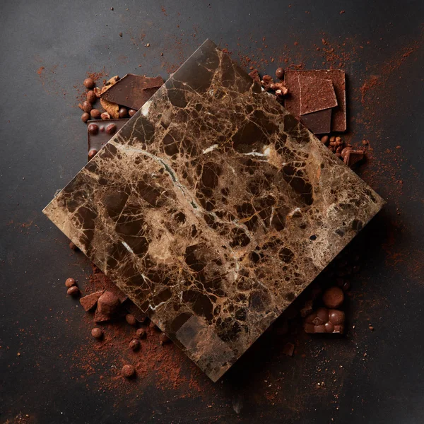 Marble plaque for text and chocolate — Stock Photo, Image
