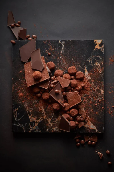 Dark chocolate truffles in cocoa powder — Stock Photo, Image