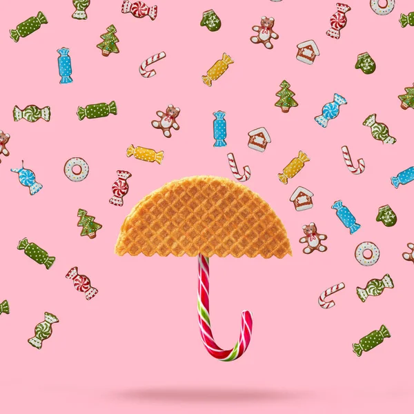 Guarda-chuva feito de waffle e cana-de-açúcar — Fotografia de Stock