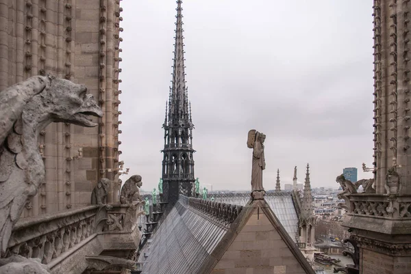 Gargoyles and angel of Notre Dame — Stock Photo, Image