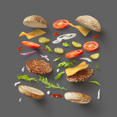 Sandviç ve hamburger Üstten Görünüm