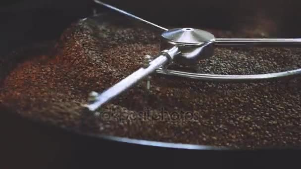 Granos de café que se mezclan en máquina — Vídeo de stock