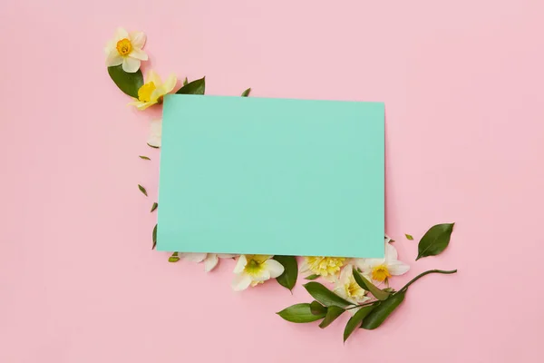 Postkarte mit Narzissenblüten — Stockfoto