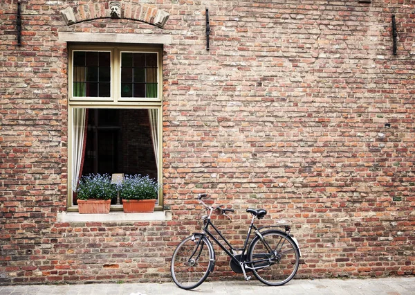 Bicycle near brickwall in Bruges — Stock Photo, Image