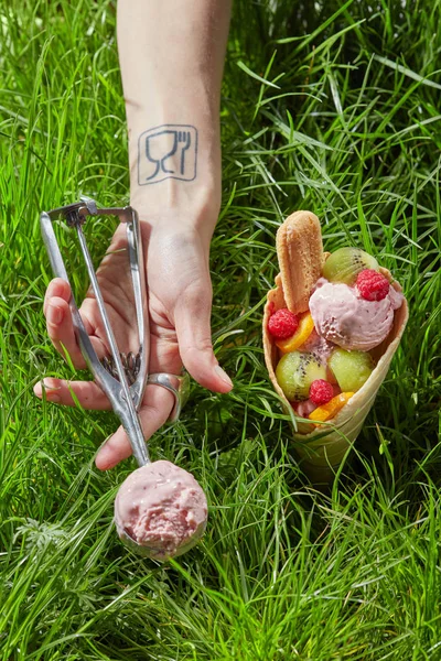 Kézi üzem gombóc fagylalt — Stock Fotó