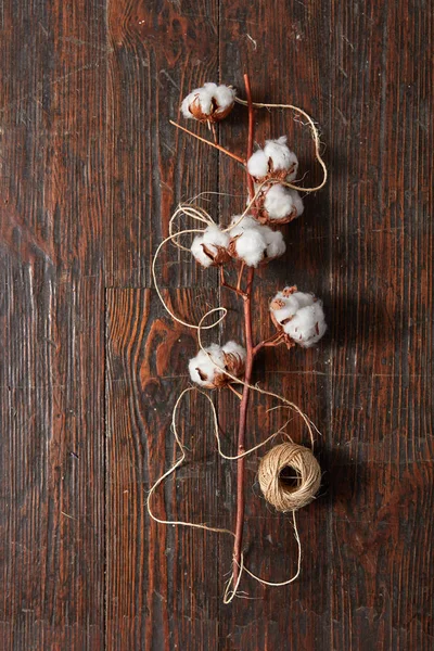 Fiori di cotone bianco e filati di corda — Foto Stock