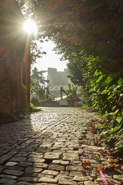 Street Old Traditional Houses Cobblestone Paved Road Istanbul Turkey — Stock Photo, Image